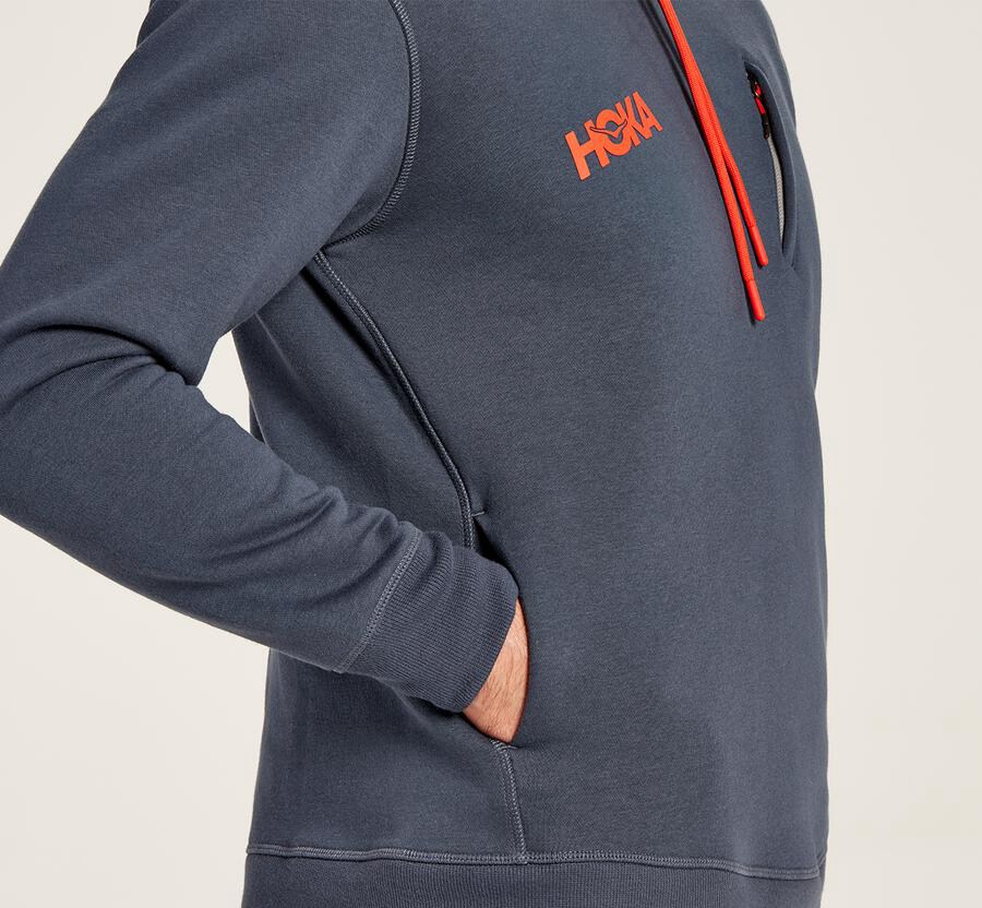 Hoodie Mens - Hoka One One Performance - Blue - MLARYSU-23